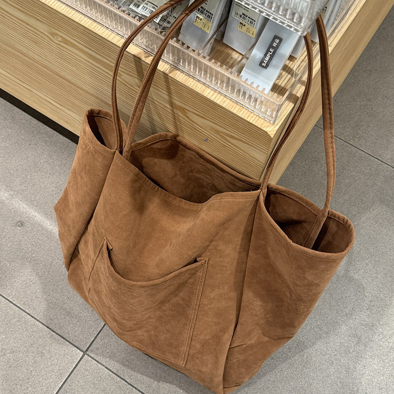 designer Autumn Winter Large Capacity Suede Lazy Style Single Shoulder Bag Large Bag Artistic Student Versatile Handbag Large Capacity Shopping Bag