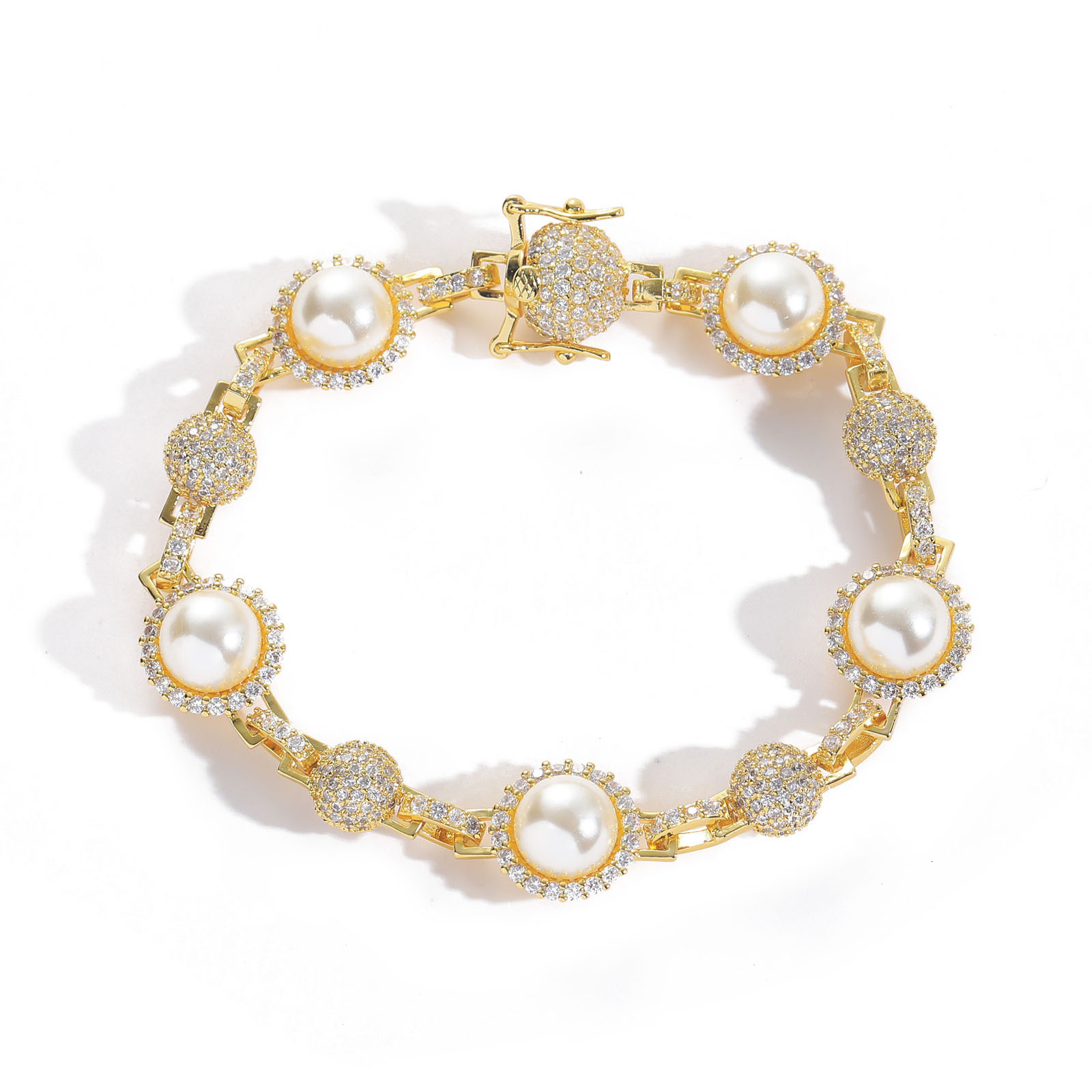 New Meisa Hip Hop Diamond Pearl Bracelet Mens Personalized Fashion Chain Hip Hop Accessories moissanite