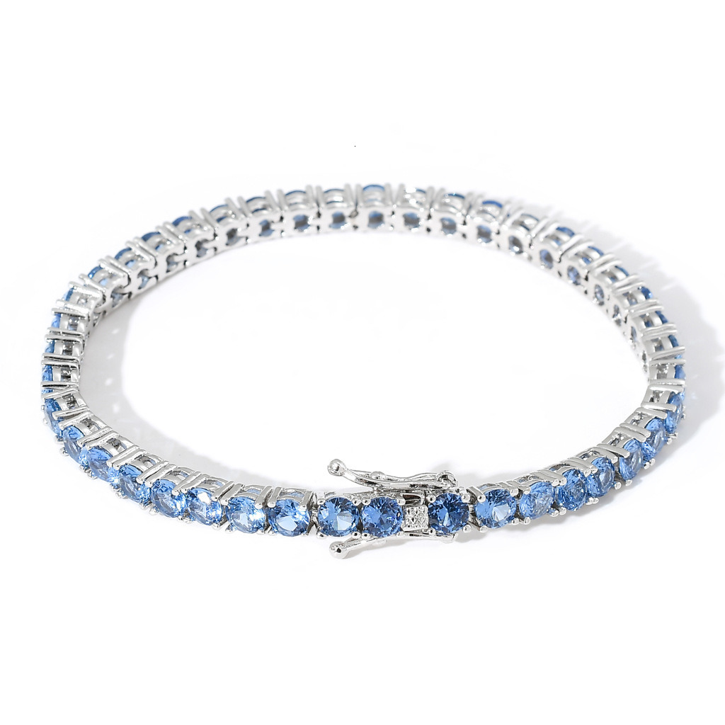 Hip hop Necklace 4mm copper inlaid sea blue Moissanite one row bracelet fashion brand men and women lovers hip hop jewelry moissanite