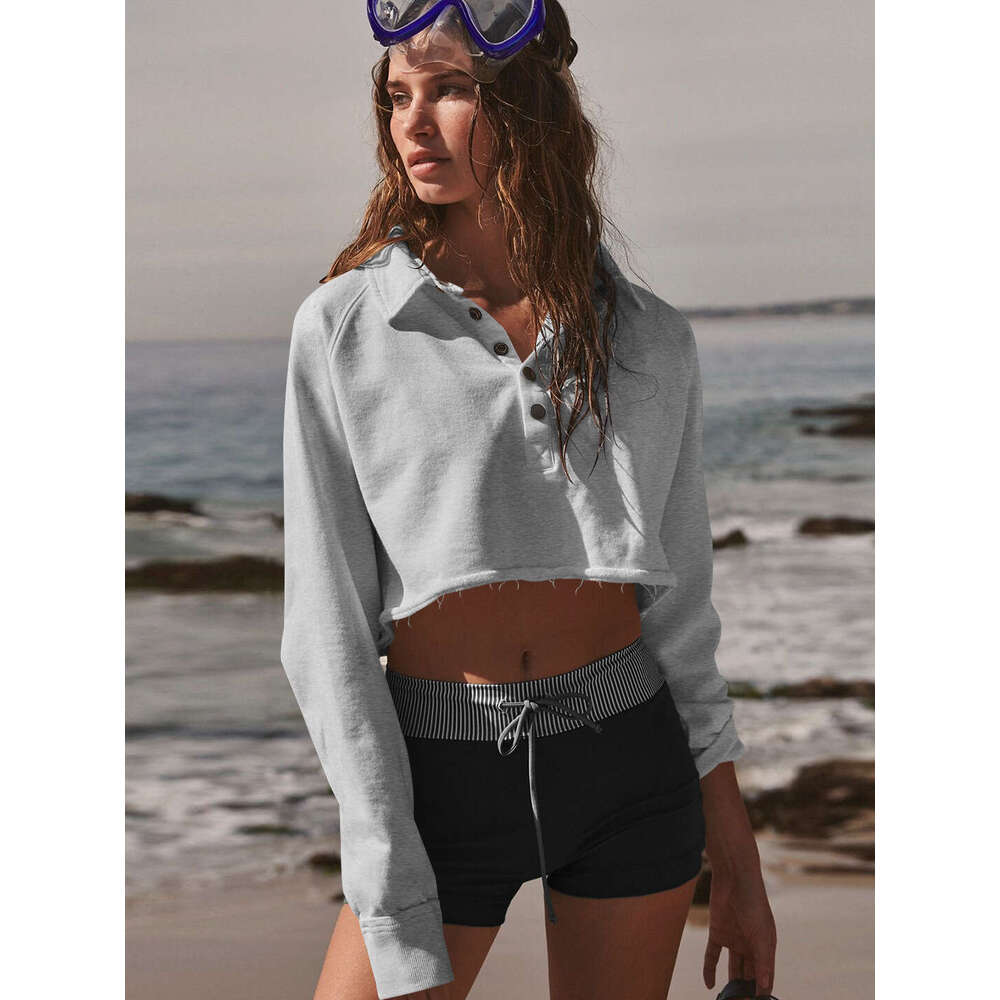 New Street Style Polo Shirt Button Trendy Brand Short Top Pullover Sweatshirt Jacket for Women Spring Autumn