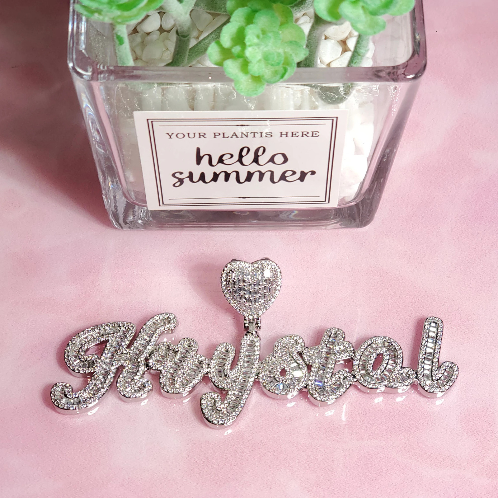 Icy Heart Bail Custom Brush Cursive Letter Name Necklace Pendant Trendy Accessories Personalized Gift for Her Womens Jewel 250529
