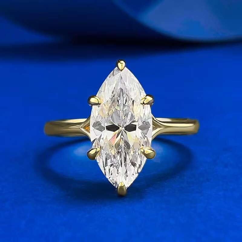 High Quality 925 Sterling Silver Womens Wedding Ring 3ct Marquise Cut D Color Moissanite 7*14mm Full Moissanite Jewelry