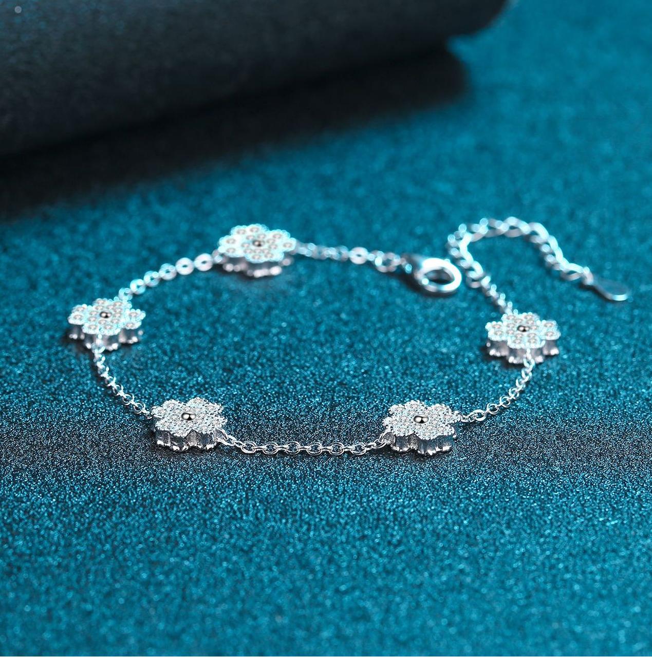 Sophisticated Floral-Themed 925 Sterling Chain Piece Adorned With Radiant Gemstones & Protective Symbol Charm