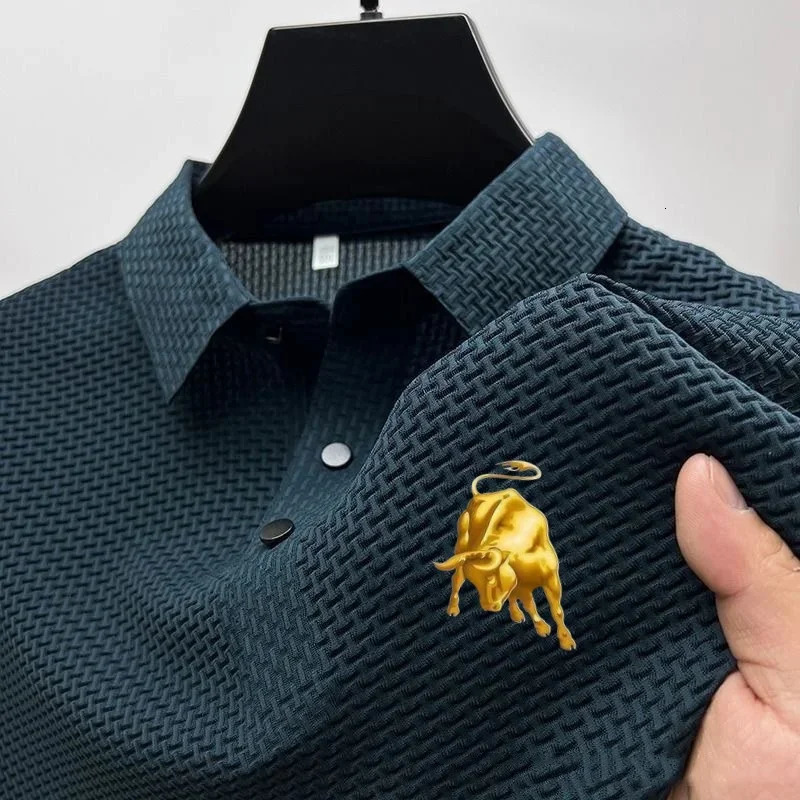 style ice silk jacquard polo shirt short sleeve summer mens t-shirt casual business fashion stand collar t-shirt men 250526