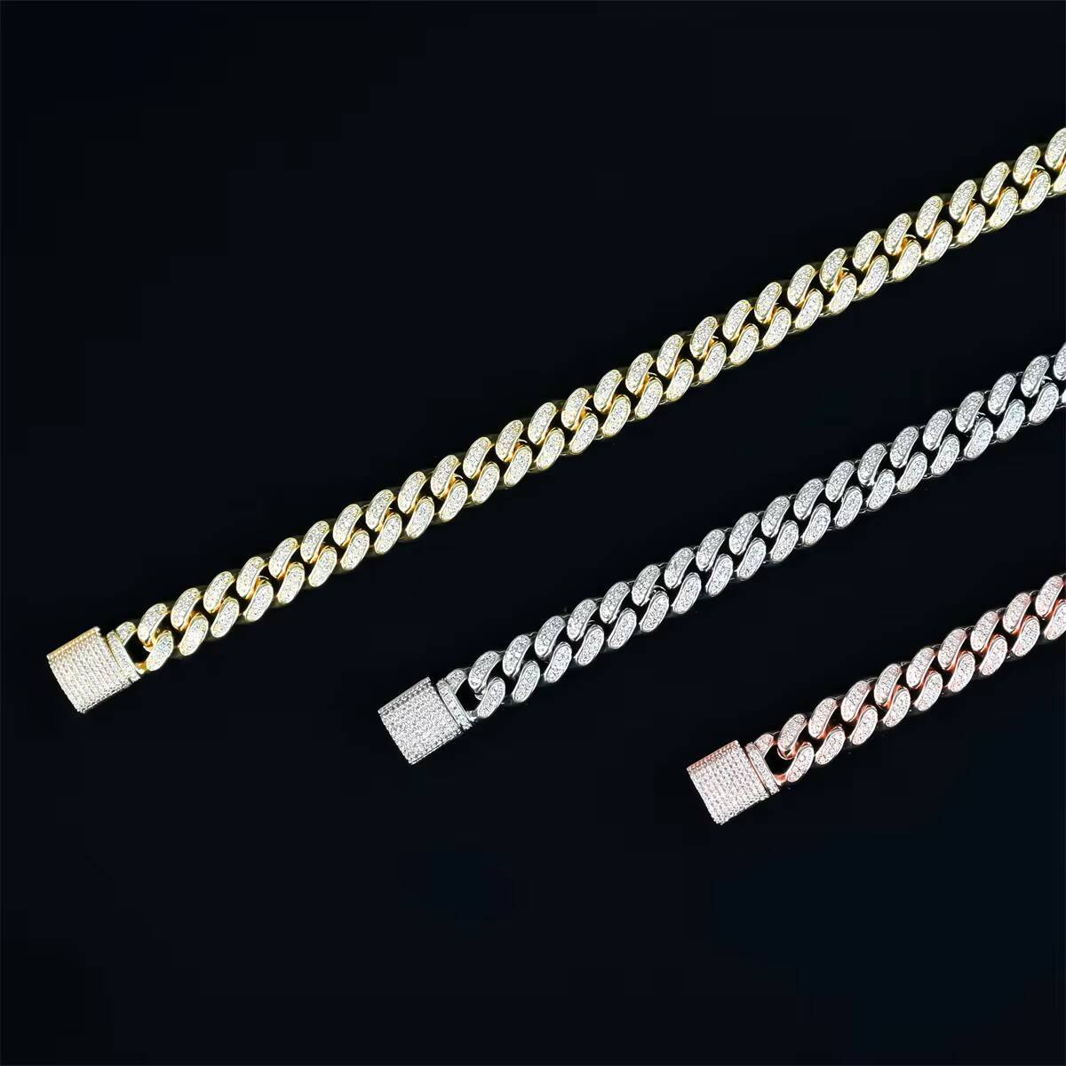 Hip hop Women's Set 3A Zircon Gold Sier Plated Brass Cuban Chain
