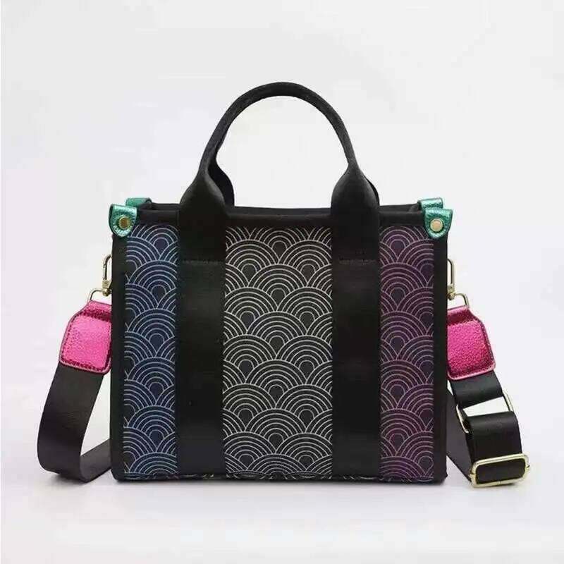 Versatile Color Blocked Handbag Women's Large Capacity Diagonal Strap Crossbody Square Fashion Geometric Patterns Shoulder Bag