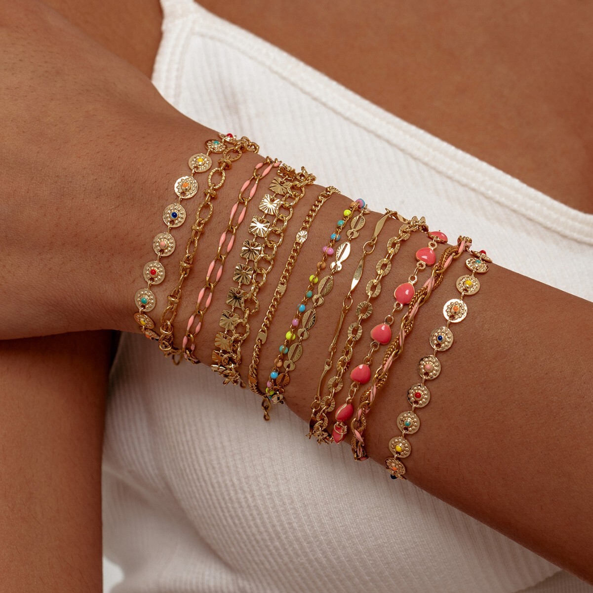 Stacked Chain Stainless Steel Thin Bracelet Evil Eye Pendant Gold Color Personality Simple Accessory