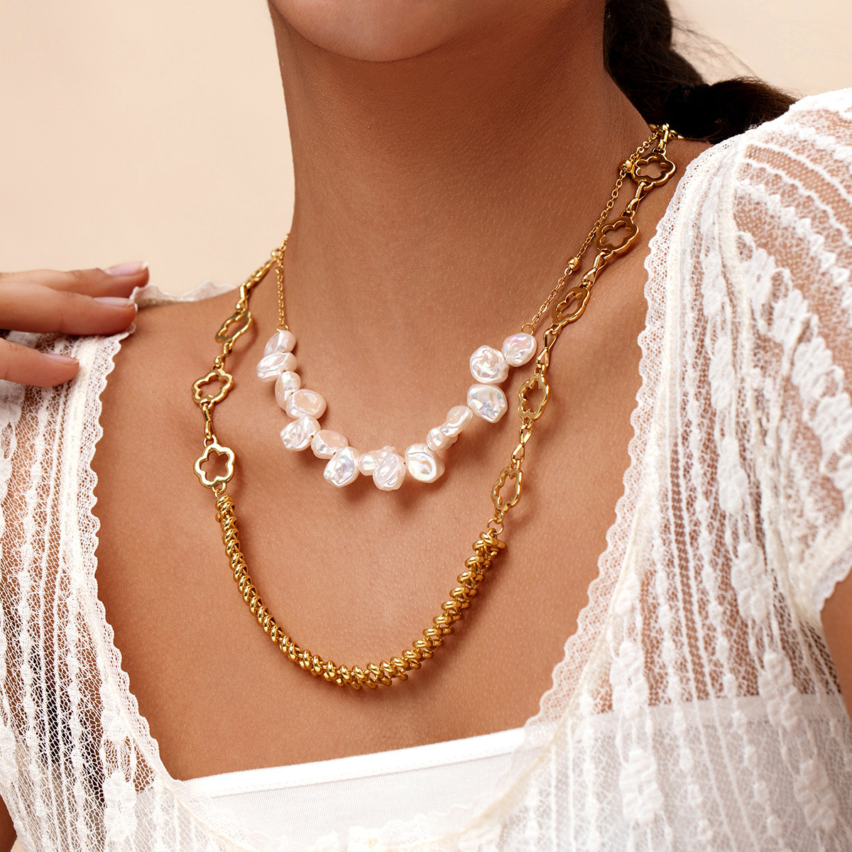Imitation Pearl Splicing Necklace Women's Light Niche High-end Simple Elegant Collarbone Summer