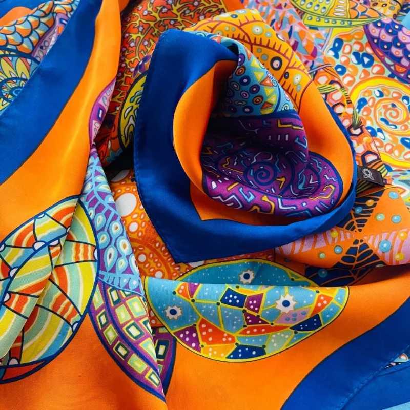 68cm Good Luck Printed Scarf Womens Spring and Summer Thin Imitation Silk Square Scarf Fashion Versatile Headscarf Shawl W250602