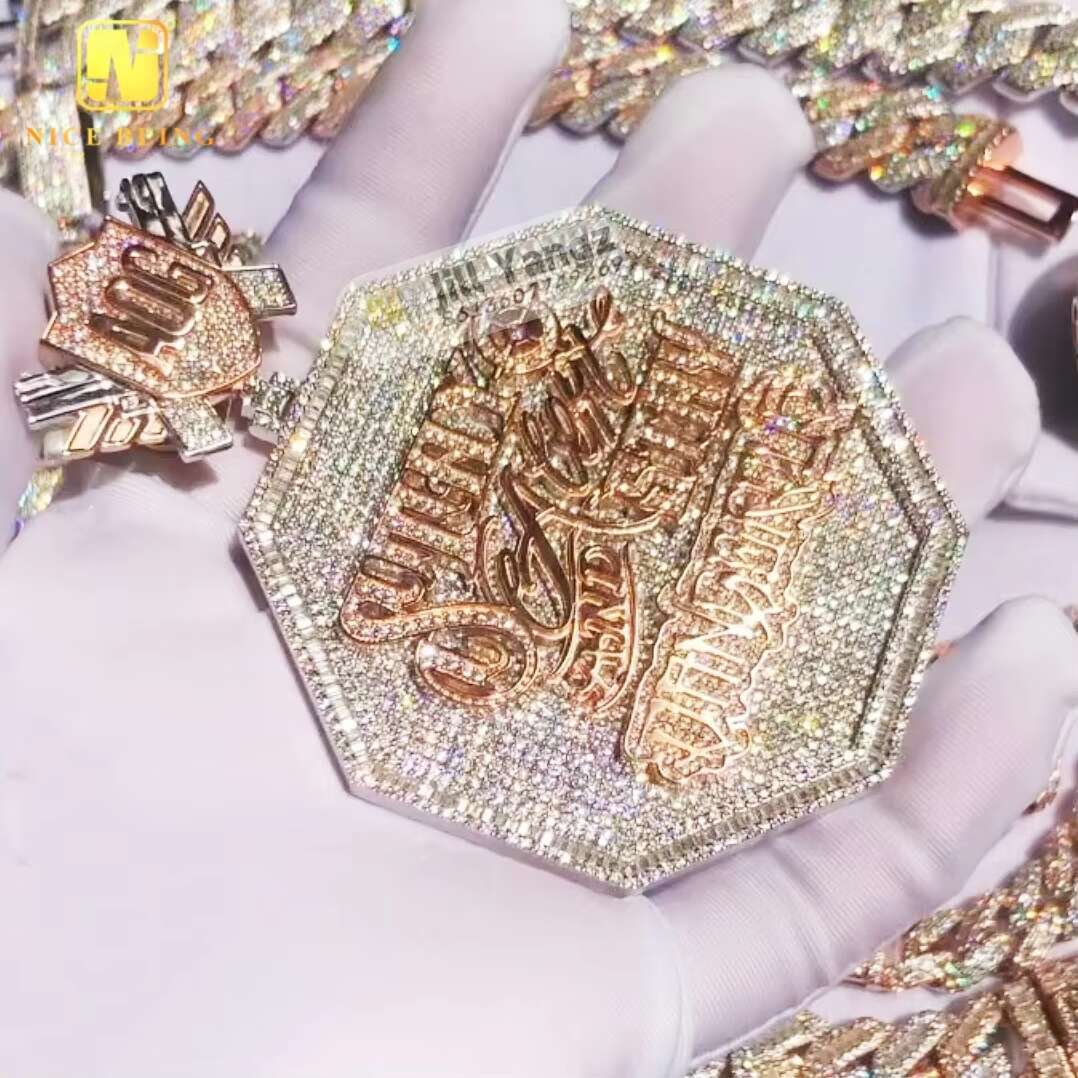 Custom Moissanite Pendant Iced Out Jewelry Gold Plated VVS Moissanite Diamonds Cuban Chain 3D Custom Name Hip Hop Letter Pendant