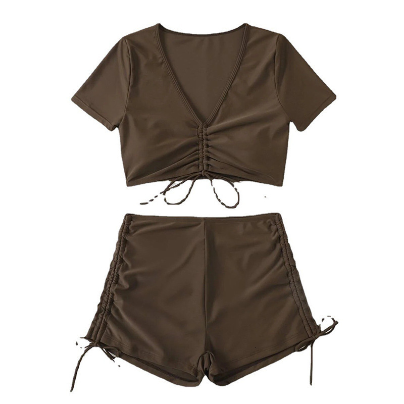 Summer Beach Sexy Women Free Shipping 2025 New Designer Shoes 2025 Solid Color V-neck Sexy Two Piece Bikini Ins Drawstring Flat Angle Sports Beach Swi