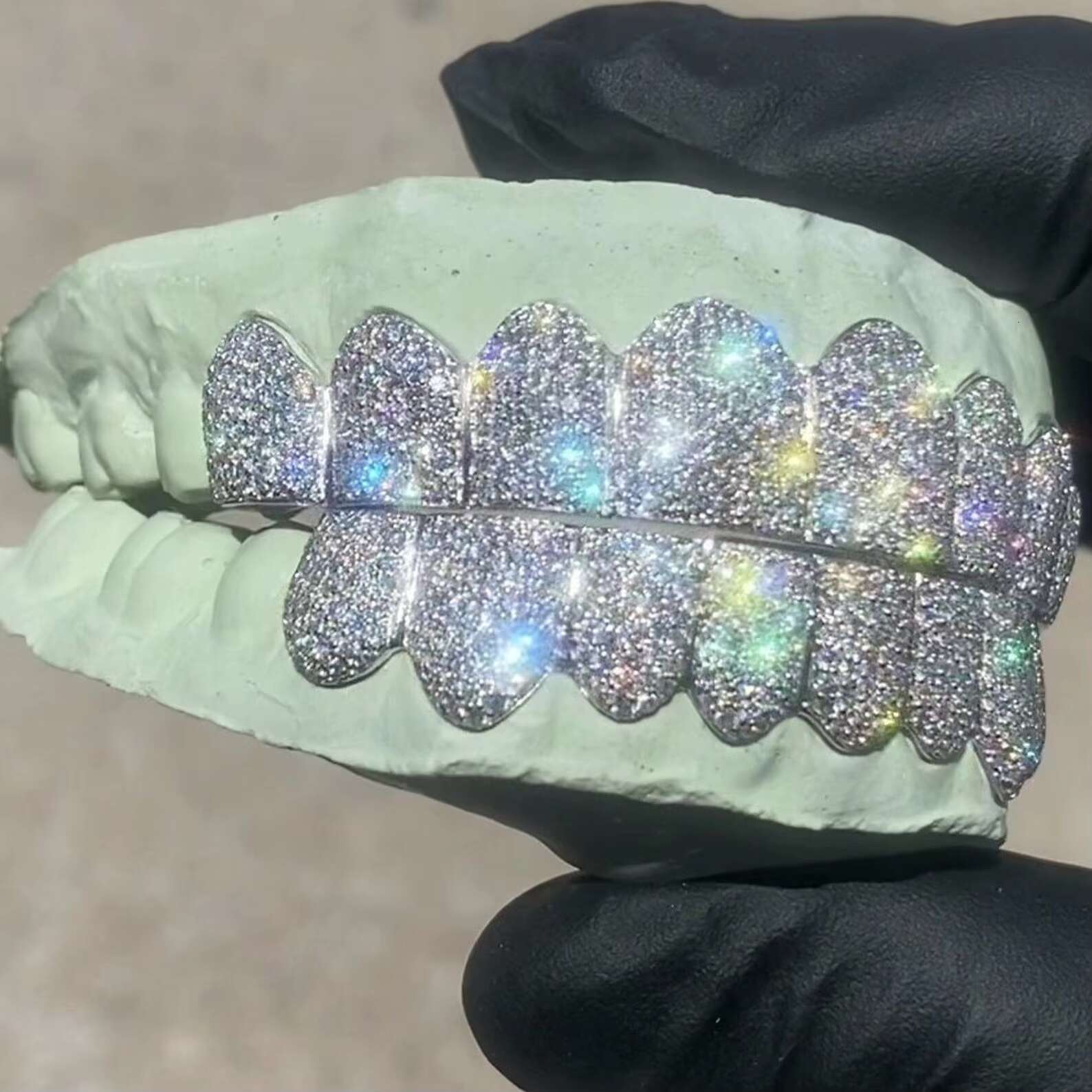 Luxury VVS Moissanite Diamond Grillz Starling Silver 18k Yellow White and Rose Gold 10 Top and Bottom Grillz for Sale