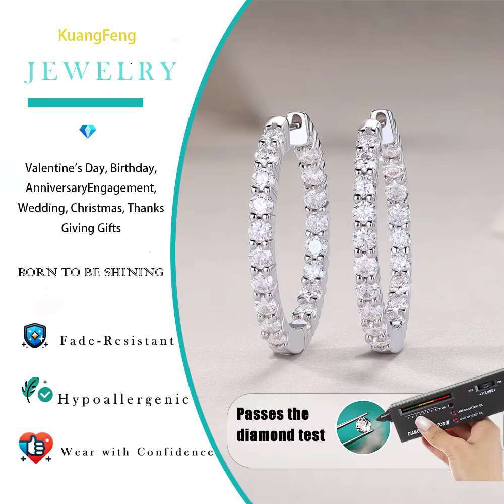 2.52CTW Moissanite Hoop Earrings 925 Sterling Silver 18K Gold Plated Double Row Sparkling Jewelry for Women Gift Daily Earrings