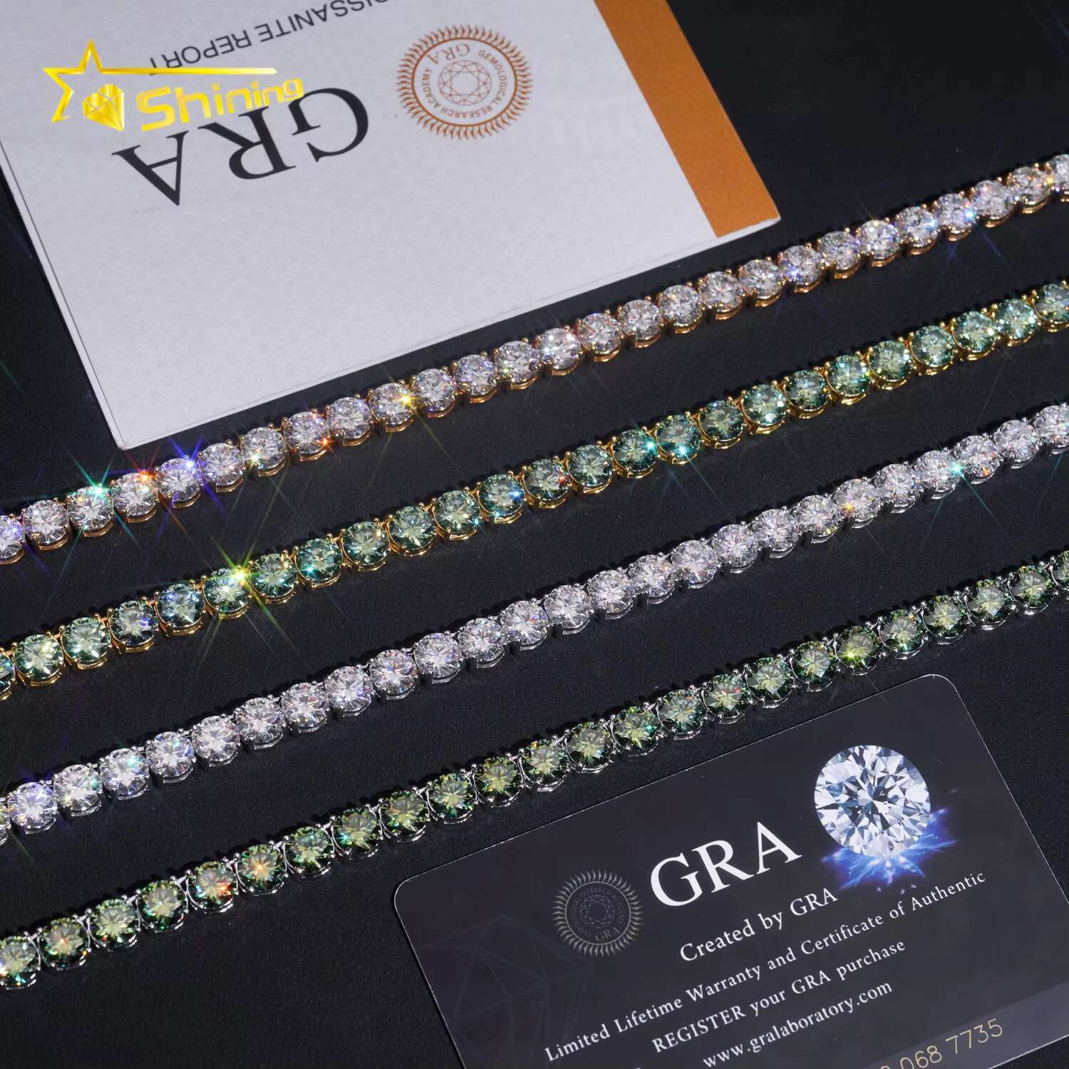 GRA Hip Hop Jewelry 925 Sterling Silver Brilliant Cut VVS 6.5mm Diamond Iced Out Moissanite Tennis Chain Fashion Necklaces