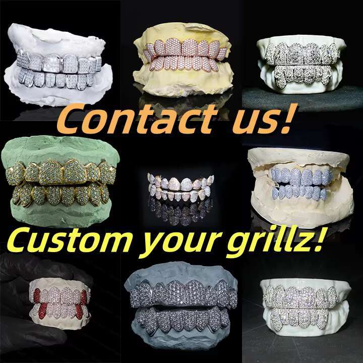 Wholesale Custom Hip Hop Teeth Grillz 8 Top 8 Bottom Fully Iced Out 925 Sterling Silver Diamond Moissanite Grillz for Men