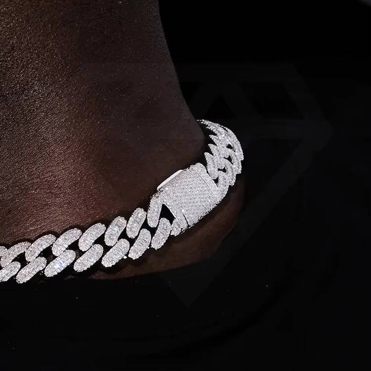Custom Jewelry Necklace 16mm Miami Brass baguette 5A CZ Cubic Zircon Hip Hop Iced Out Cuban k Chain