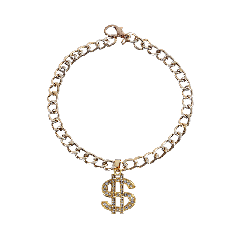 Luxury Adjustable Pet Gold Chain with Dollar Charm, Lightweight Cuban Link Necklace, Bling Jewelry Necklaces for Small Medium Large Breed Dog and Cat 