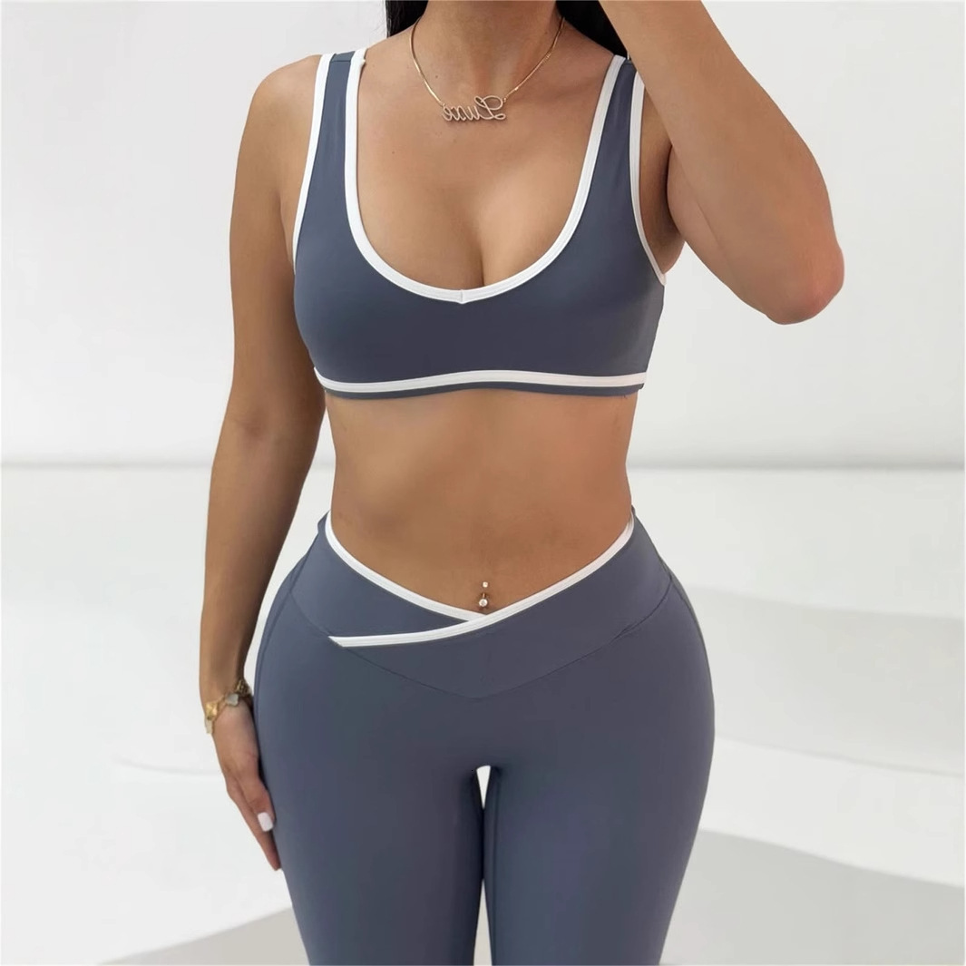 Designer T Shirt European And American Summer Sports Fashion Strap Top With Exposed Navel And Back Tight Fitting Hip Lifting Sports Pants Set Essentia