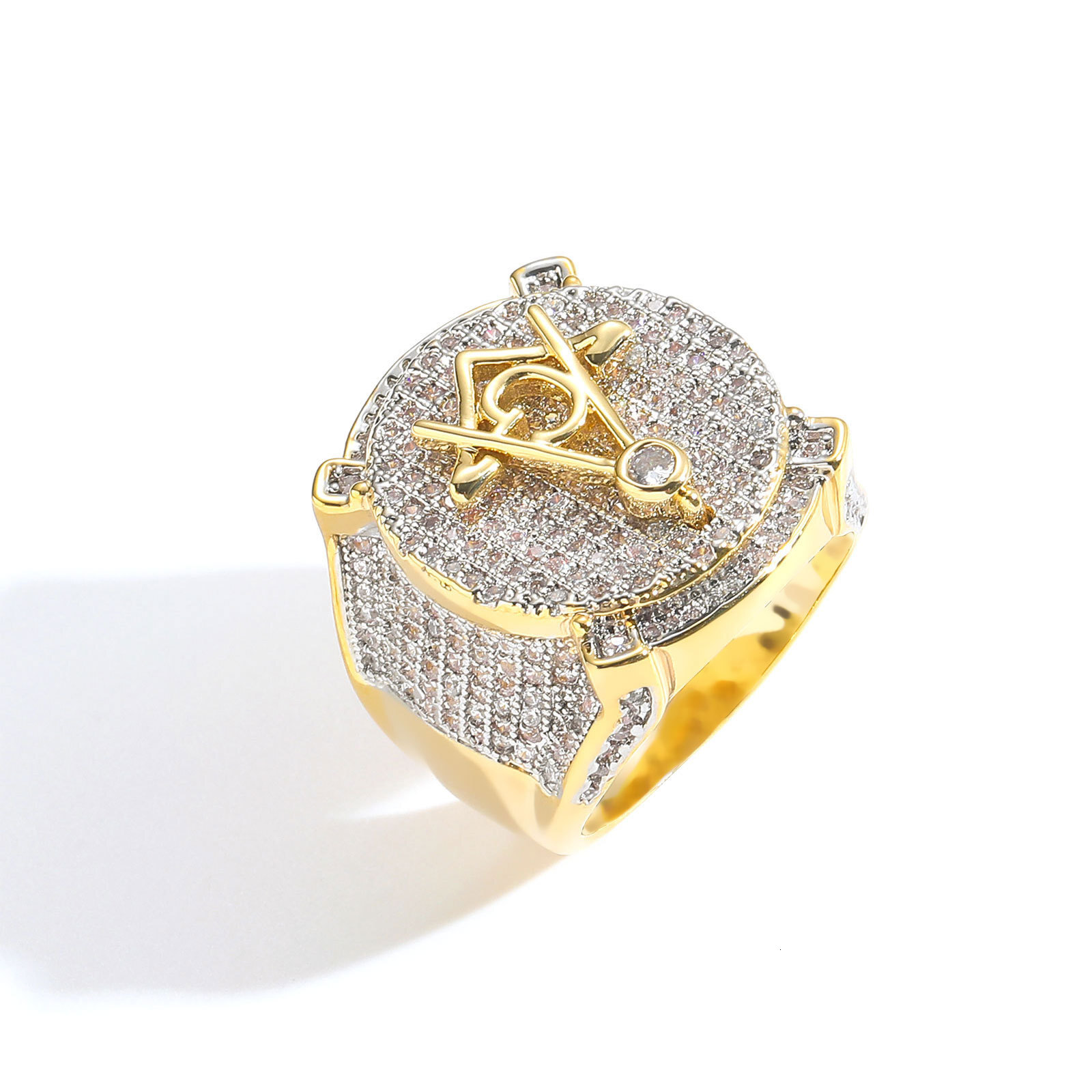 Hip Hop Ring AG Masonic Ring Real Gold Full Moissanite Creative Personality Hip Hop Mens Ring moissanite
