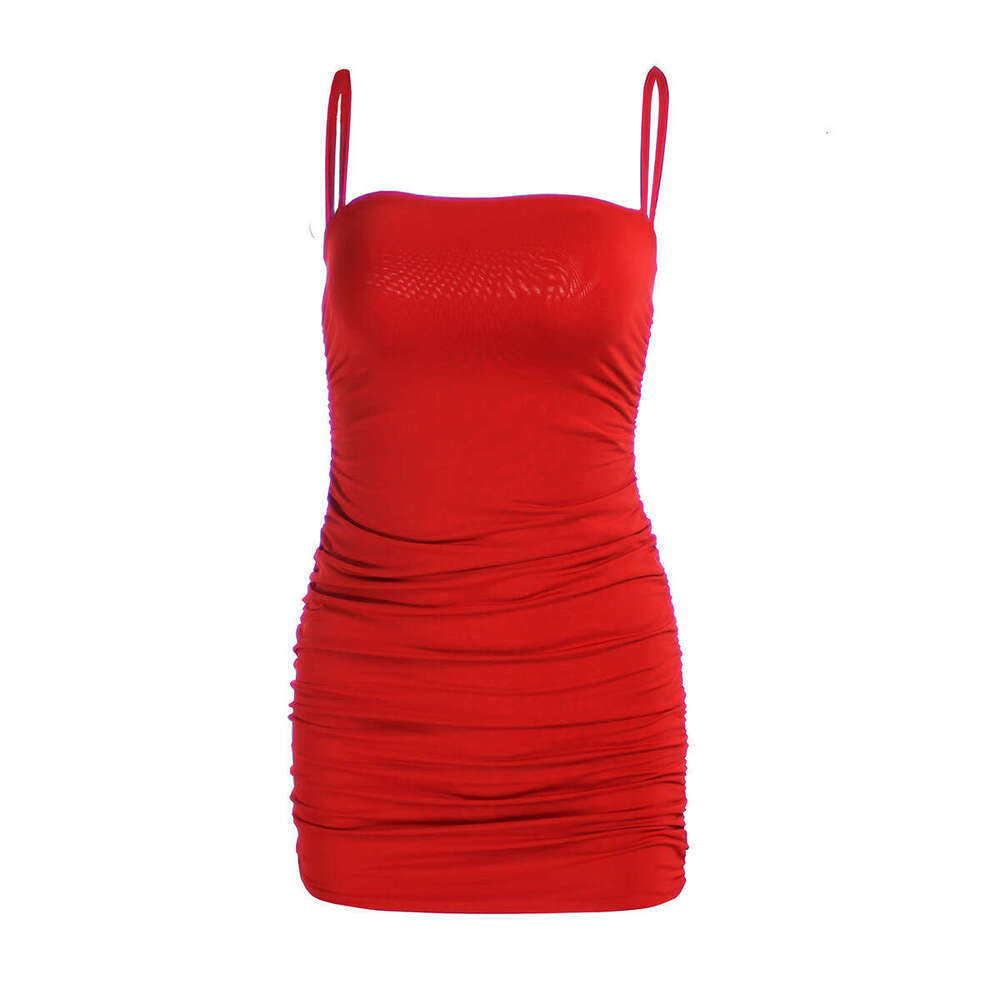 Hot Selling Women's Summer Sexy Spaghetti Strap Ruched Bodycon Nightclub Dress