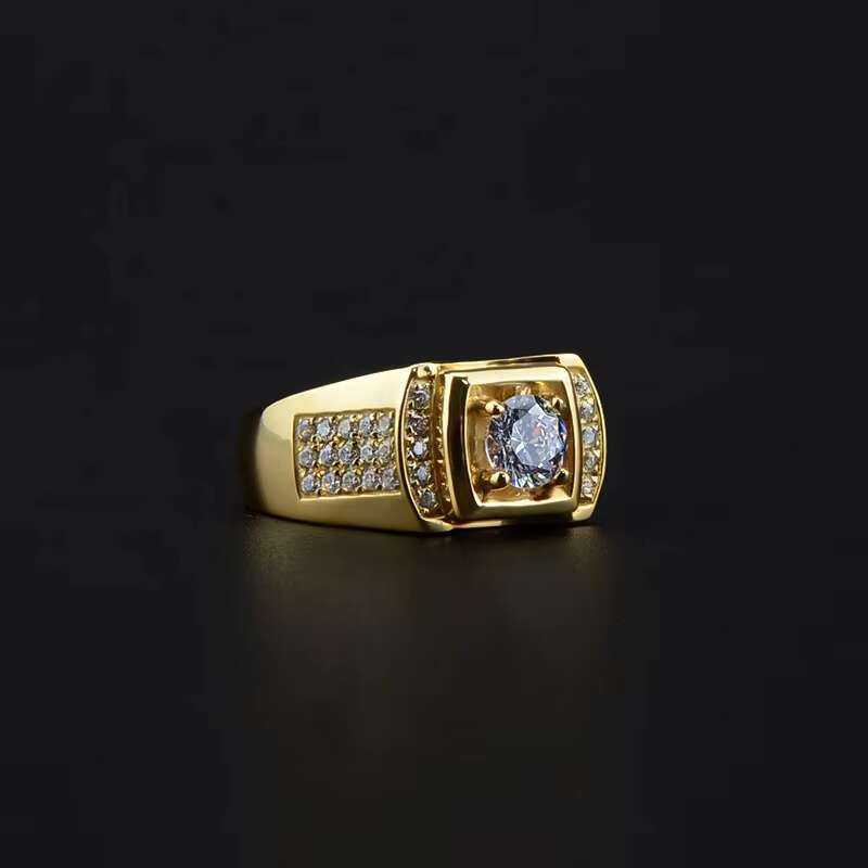 Ashabell Wholesale S925 Sterling Silver Plated True Gold 1CT Moissanite Diamond Ring for Mens Wedding Engagement Ring