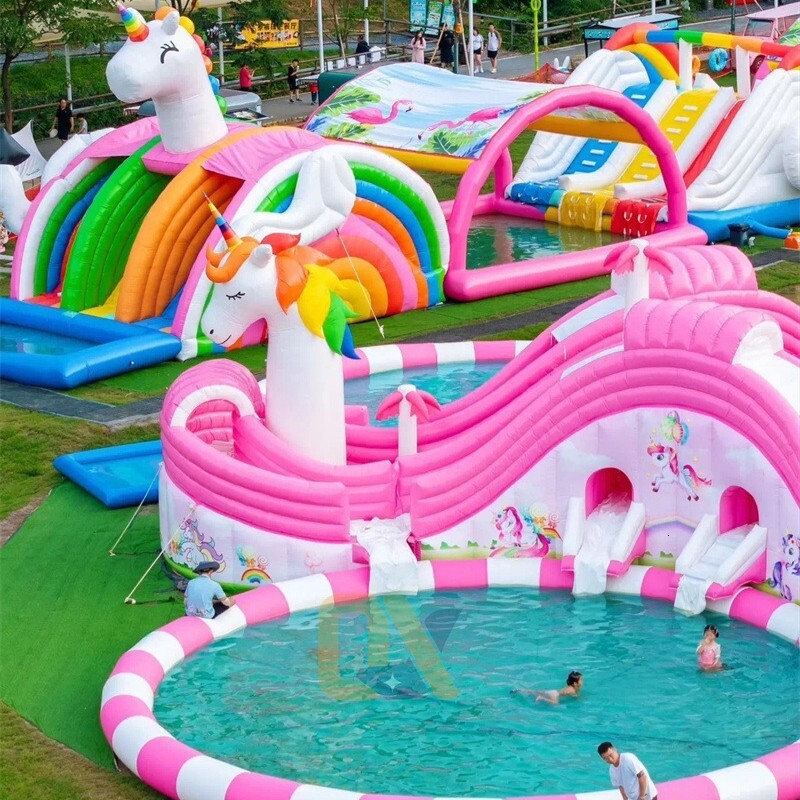 Iatable Park Unicorn Slide Combo Outdoor Large Water World Parent-Child Swimming Pool