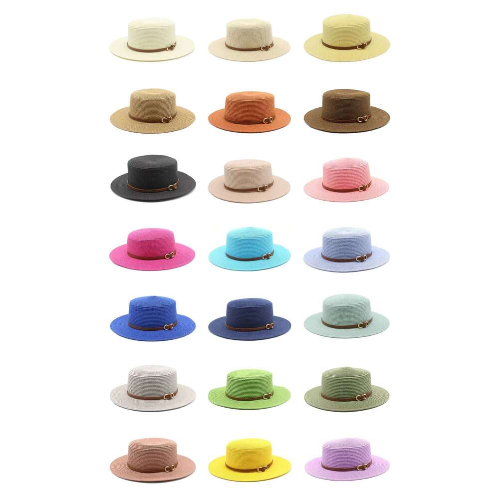 Hot Selling Fashion Women Summer Beach Sun Paper Straw Flat Top Boater Hat With Trendy Belt