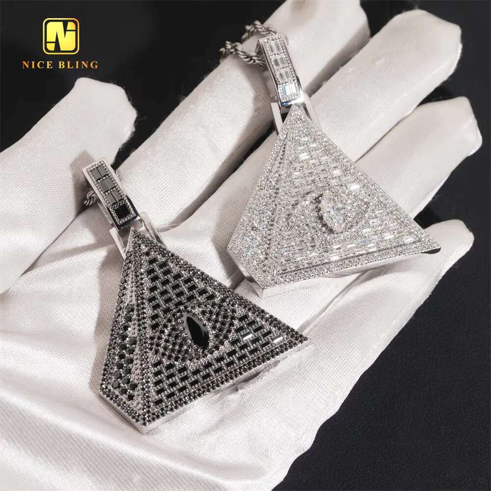 2025 New Arrival Pyramid Pendant Ready Stock Black Moissanite Pendant Hip Hop Iced Out Pendant Lucky Charm