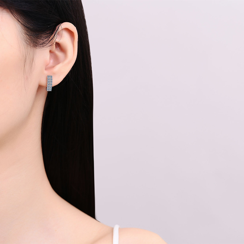 925 Sterling Silver Moissanite Earrings Double Row Full Paved Diamond Hoop Earrings for Women, Perfect for Everyday Wear, Elegant & Chic
