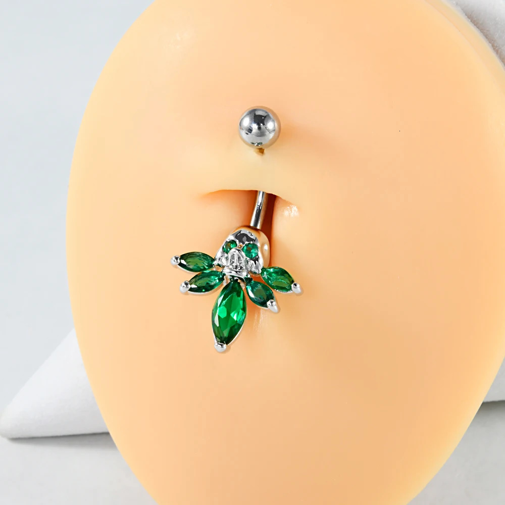 1PC Steel CZ Gems Fashion Belly Button Ring Green Zirconia Skeleton Navel Nail Punk Body Piercing Jewelry 14G 250530