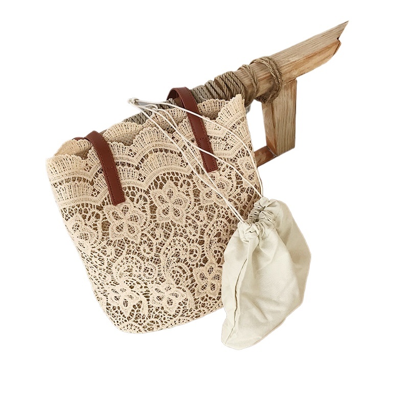 designer New Summer Korean Style Lace Woven Bag for Women Large Capacity Shoulder Bag Tote Bag Beach Bag Wholesale