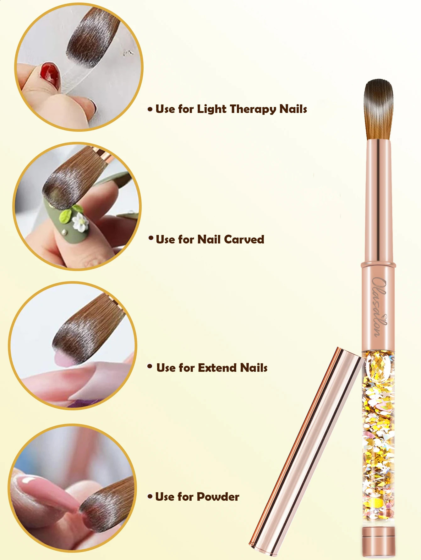 Olasalon 100% Kolinsky acrylic nail brush acrylic nail brush for manicure glittery with metal handle comfortable and durable 250528