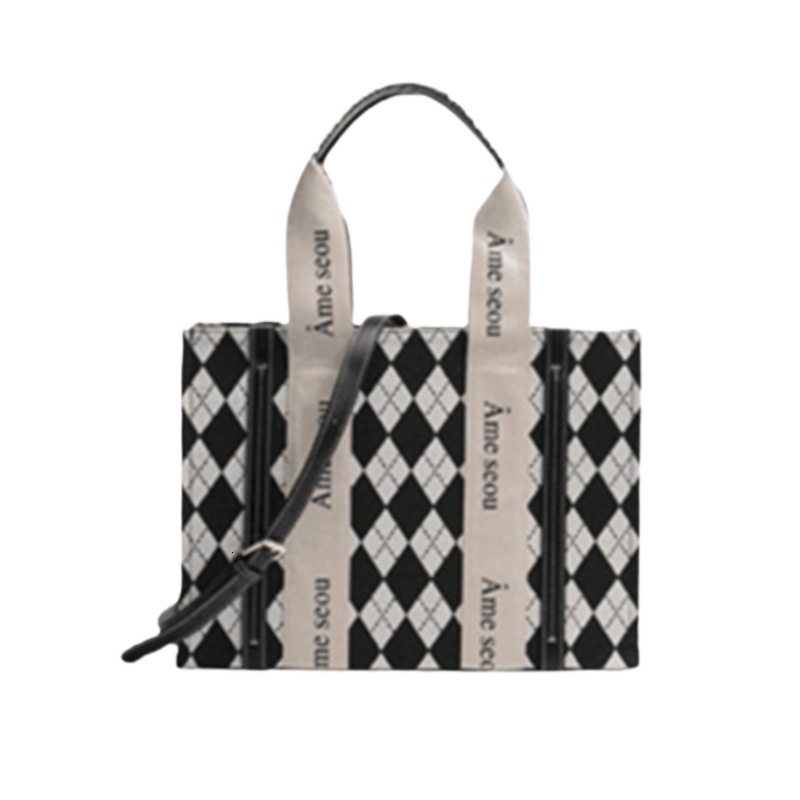 designer 2025 Autumn Winter Houndstooth Diamond Shoulder Bag for Women Niche Design Canvas Tote Bag Commuter Tote Bag for Women