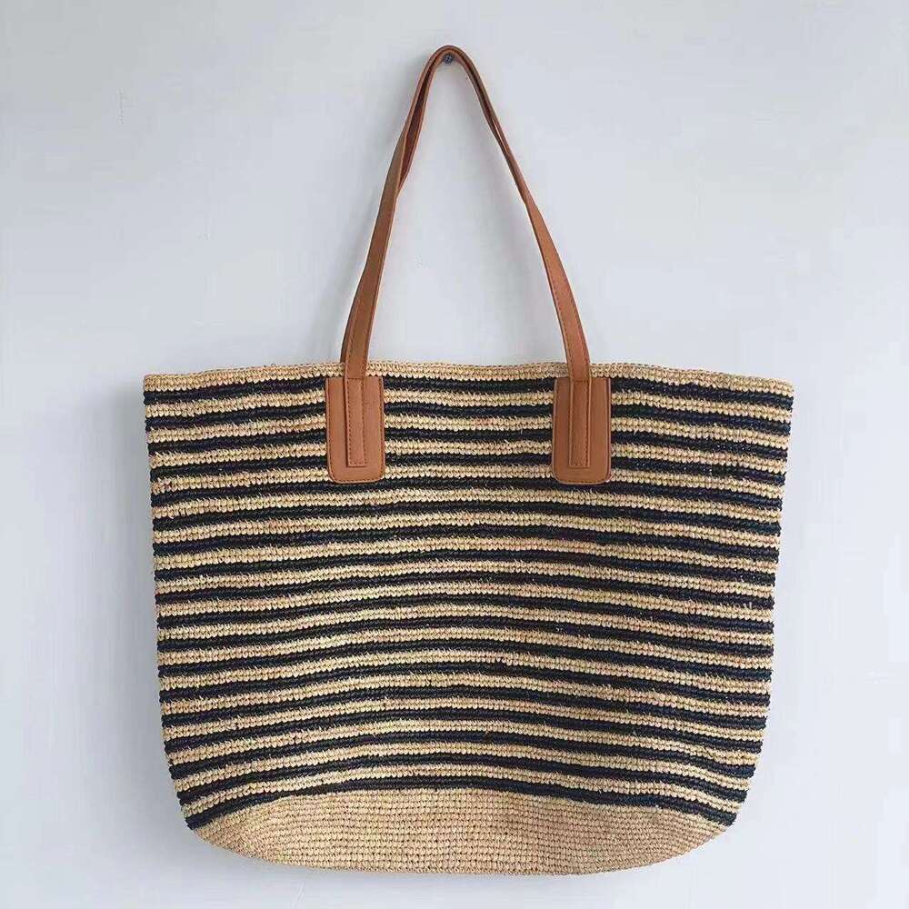 Straw Beach Tote Artistic Texture Simple Color Block Raffia Woven Fashionable Large Capacity New Trendy Shoulder Bag Crossbody Bag