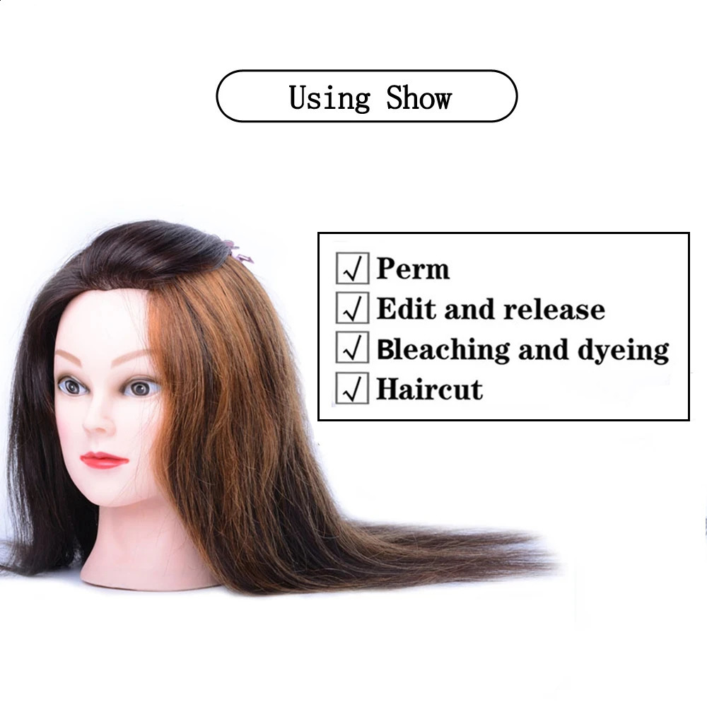 100% Human Hair Mannequin Head Natural Black Color Practice Training Model For Hairdresser Professional Can Be Ironed and Dyed 250529