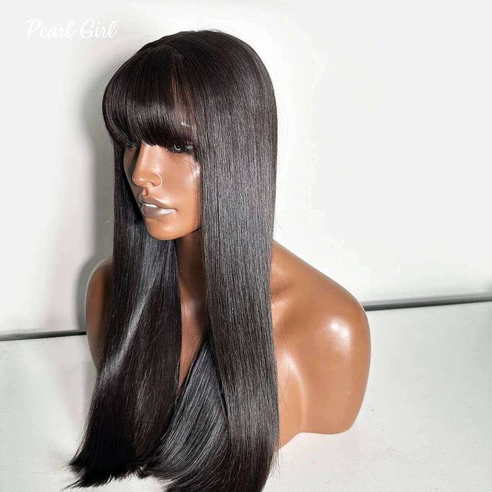 Double Drawn Straight Human Hair with Bangs Natural Color 13x4 Frontal Wig Glueless 4x4 Lace Closure Wigs 300% Density
