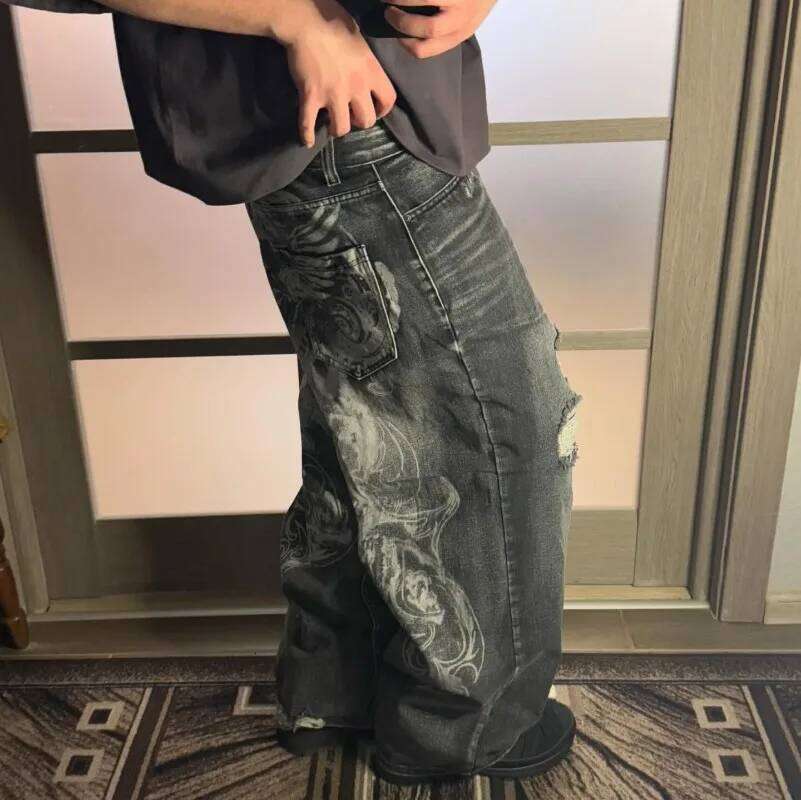 Streetwear New Fashion Oversized Pattern Printing Old Baggy Jeans Women Y2k Gothic Hip Hop Popular High Waist Wide Leg Pants