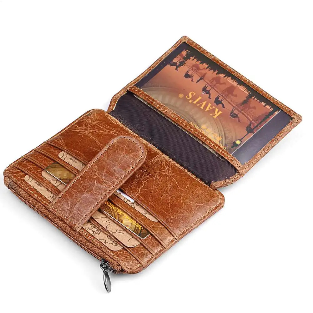 KAVIS Genuine Leather Mini Card Holder Small Light Womens Wallets Multifunctional Zipper Coin Purse Travel ID Credit Cardholder 250528
