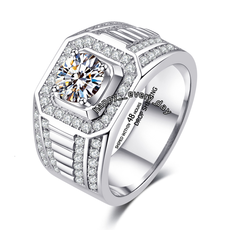 Luxury 925 Sterling Silver 1ct Round VVS D Color GRA Moissanite Diamond Rings Wedding Engagement Gift