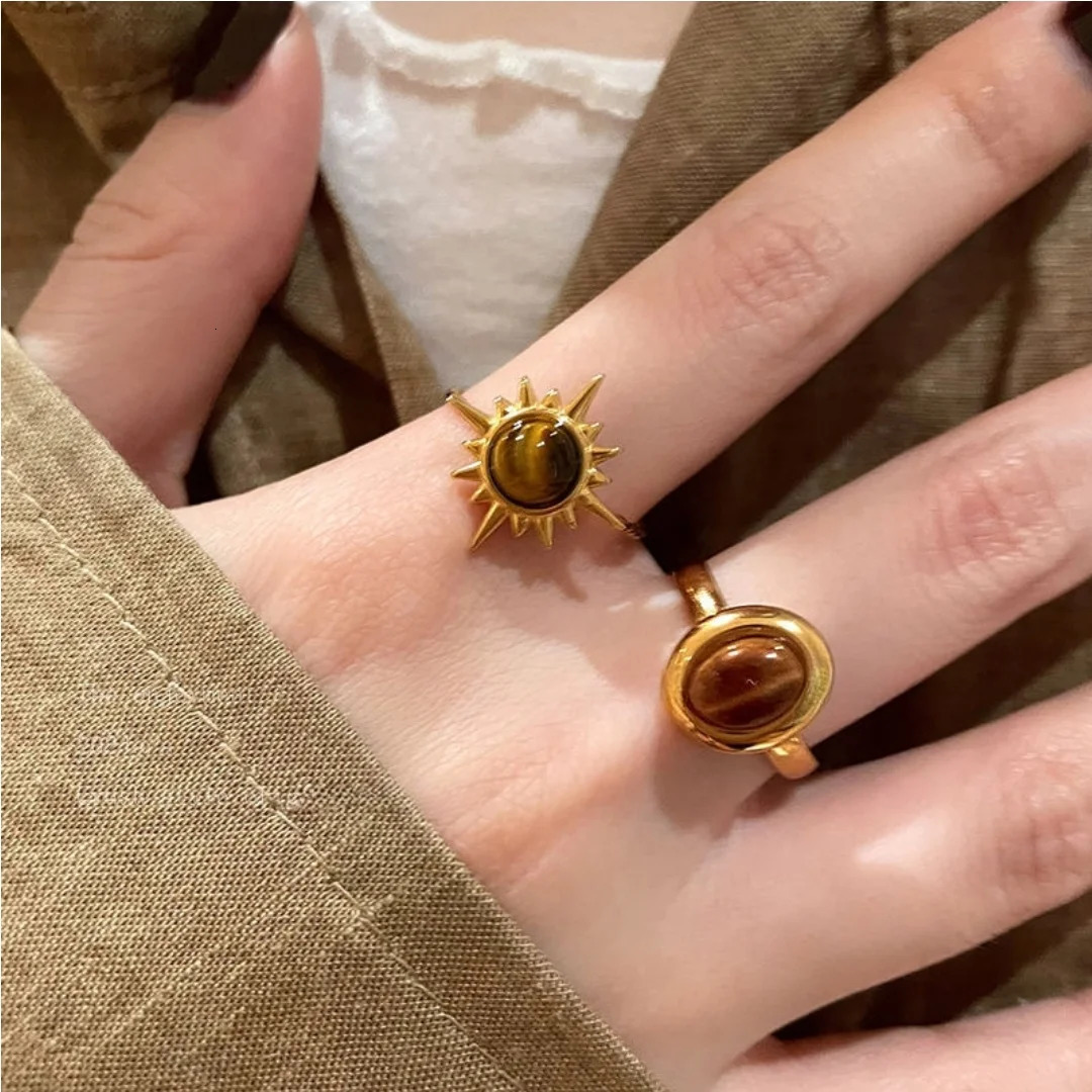 Maillard Amber Color Ring Gold Color Alloy Adjustable Ring For Women Fashion Jewelry Drop 250526