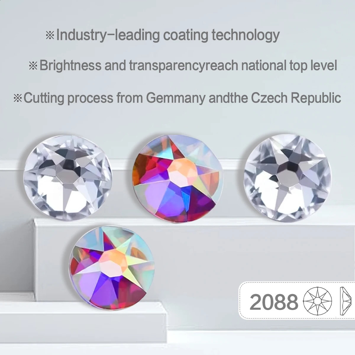 Black Diamond SS10-SS30 High Quality 2088 8 Big 8 Small Rhinestones Crystal Gold Flatback Glitter Stone Nail Art Accessories 250528