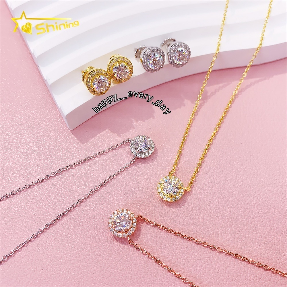 Hot Selling Fine 925 Sterling Silver Necklace Pendant Earrings Jewelry Sets Moissanite Diamond Wedding Jewelry Sets for Women