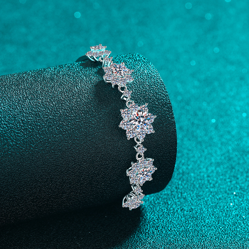 925 Silver Moissanite Snowflake Bracelet for Women, Elegant Fashion Jewelry for Holiday Gift or Special Occasions, Gift for Girlfriend