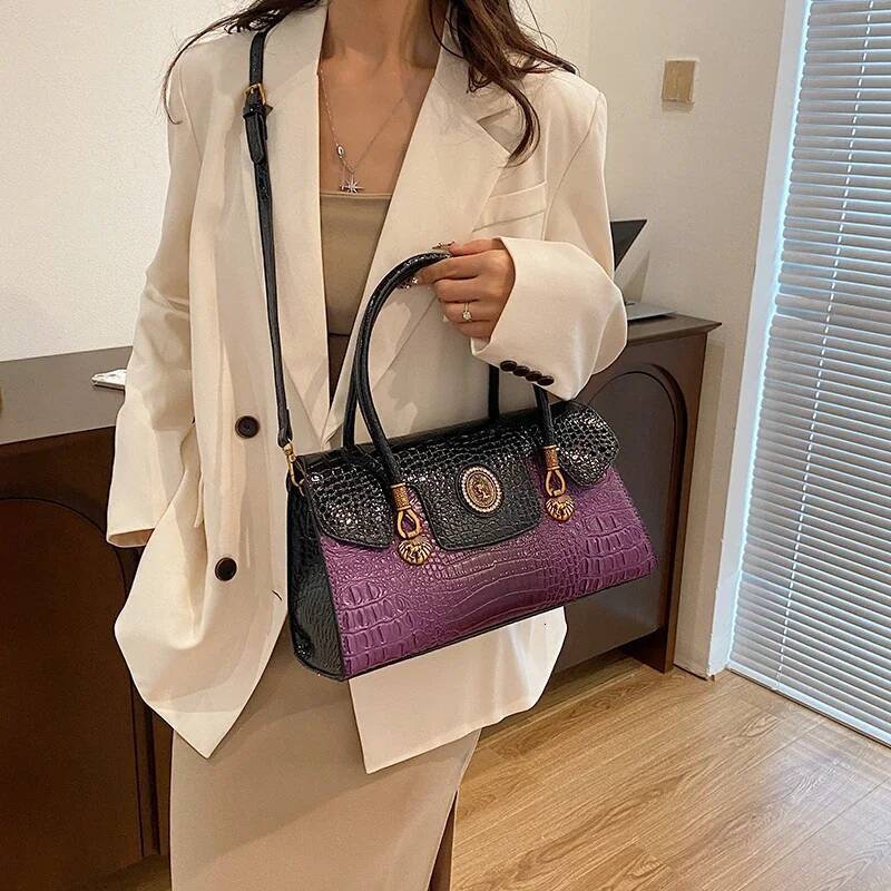 2025 new women's crocodile leather handbag new purple designer women's handbag wallet fashionable classic shoulder bag 2
