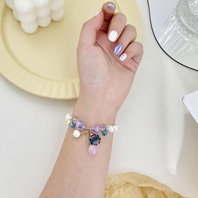 Women's Minimalist Pearl Bracelet Fashion Crystal Pendant Decorative Elastic Rope Handstring Jewelry