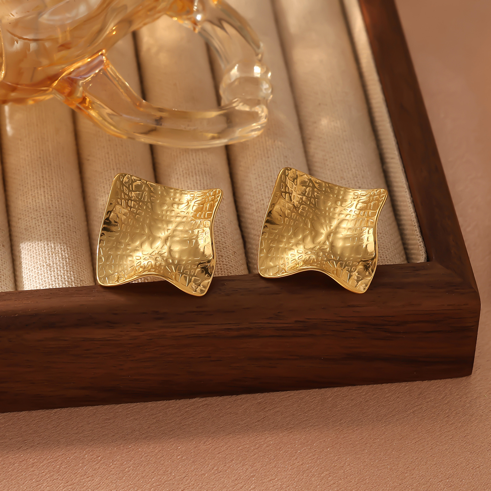 Hammered Irregular Earring Accessories for Women Stainless Steel Square Stud Earrings High-end Sense of Style