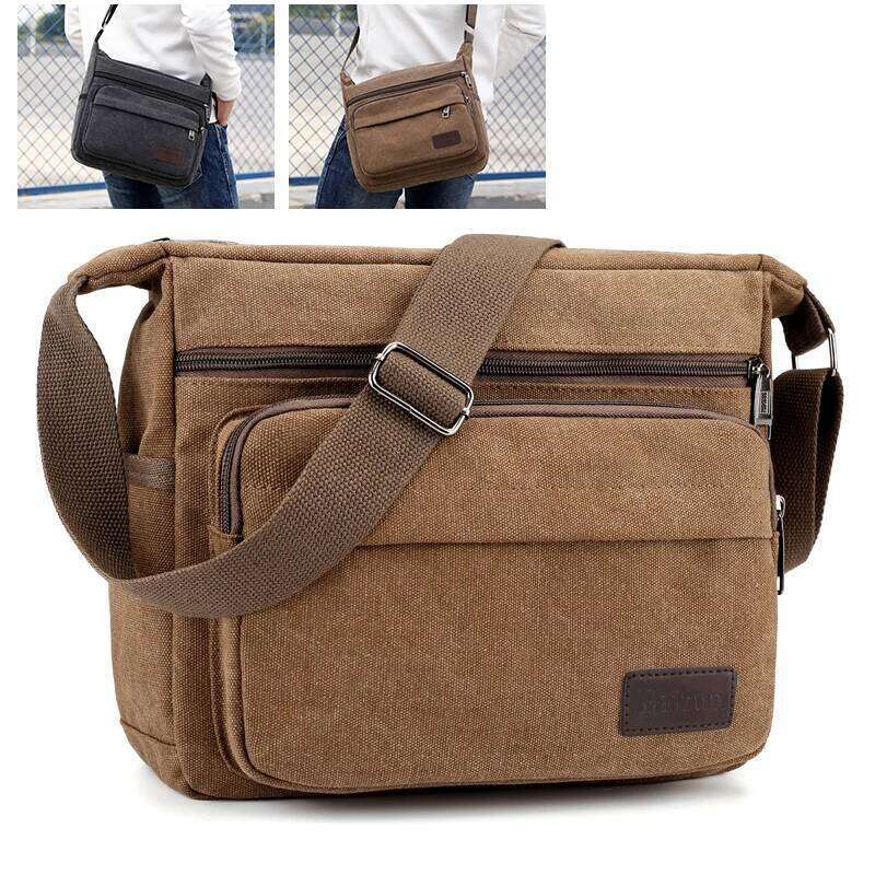 1 men's retro canvas crossbody casual travel bag, outdoor sports bag with adjustable shoulder strap