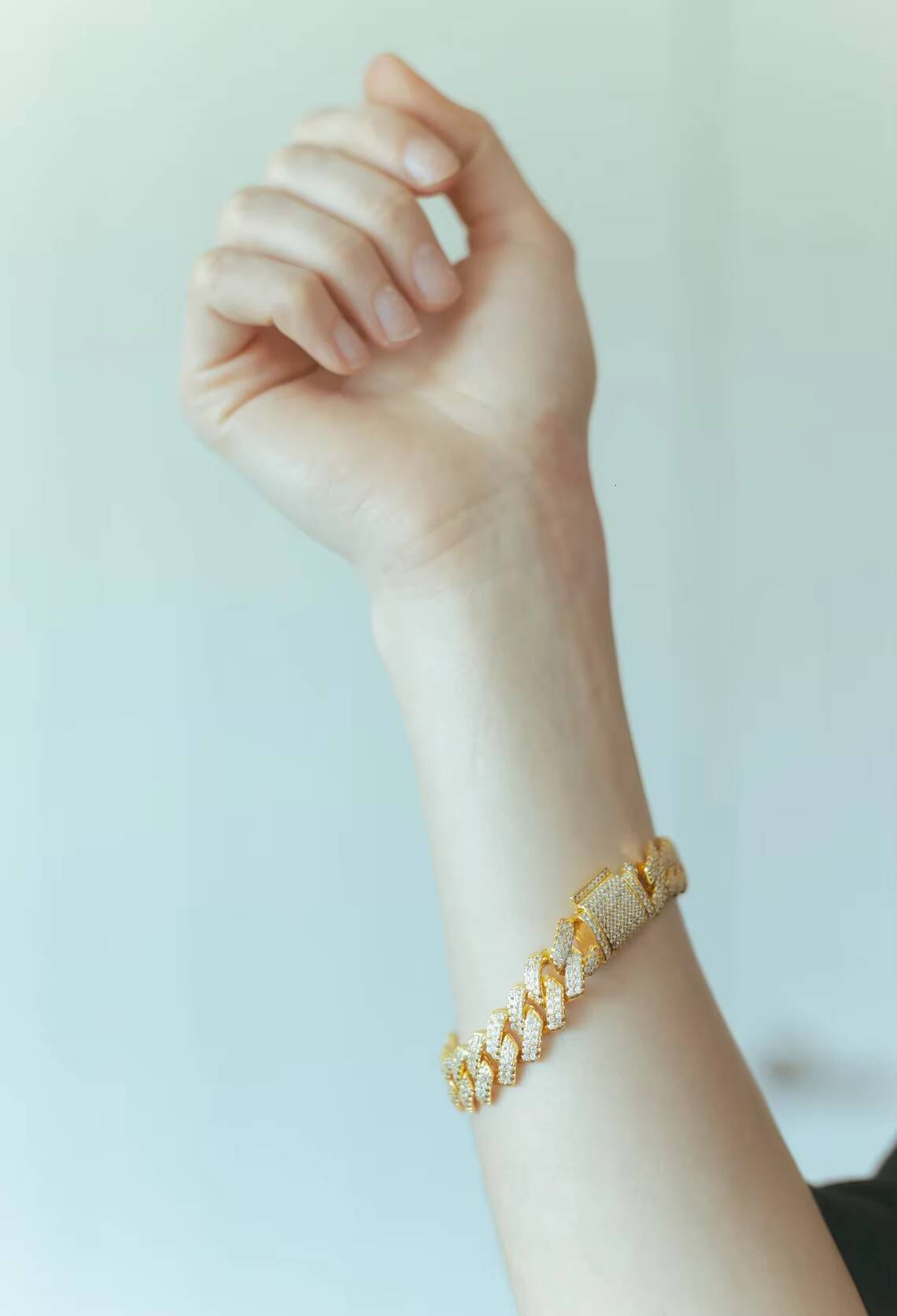 10MM Cuban Chain Him, VVS Moissanite Dia Gold Plated Bracelet for Gift