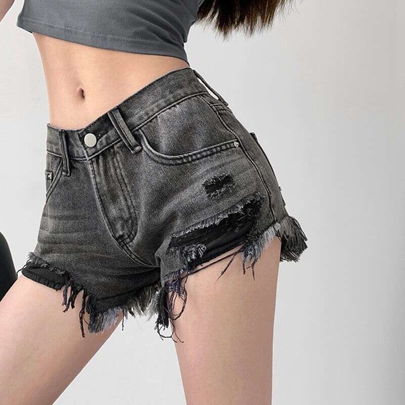 Denim Shorts Jeans Shorts Spring Summer Irregular Ripped Denim Shorts For Women Thin High Waist Slimming A Line Frayed Wide Leg Hot Pants Ripped Short