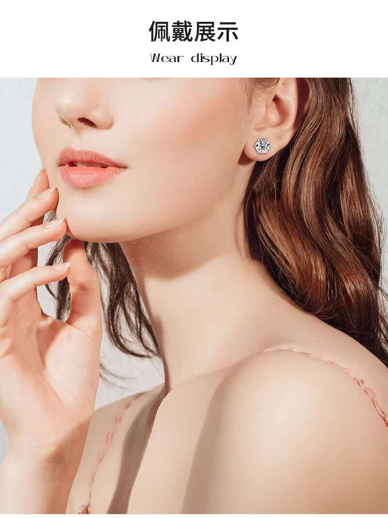 925 Sterling Silver Moissanite Earrings 0.1ct-3.0ct Womens Moissanite Diamond Fashion Stud Earrings for Women